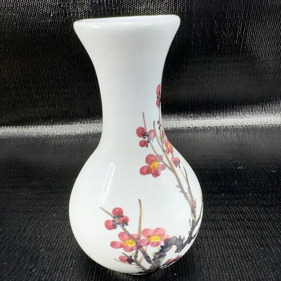 Vintage 1980s Pottery Vase Cherry Blossom Pattern Marked Heavy Stoneware Vase - Picture 11 of 11